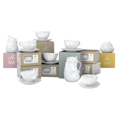 Kaffeekränzchen-Set 9-tlg. weiß | Bundle | Kaffeetassen + Kanne + Milchkännchen + Zuckerdose | Grinsend, Küssend, Glücklich, Och bitte, Verpennt, Lecker, Gut drauf, Drollig, Süß Kaffeekränzchen-Set 9-tlg. weiß | Bundle | Kaffeetassen + Kanne + Milchkännchen + Zuckerdose | Grinsend, Küssend, Glücklich, Och bitte, Verpennt, Lecker, Gut drauf, Drollig, Süß von DKG utils