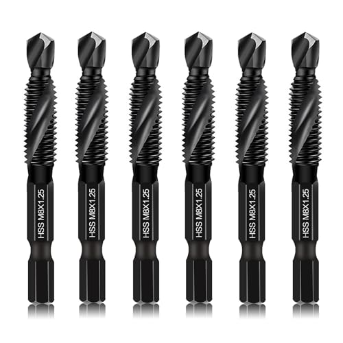 6 Packs M8 Drill & Tap Bit Set, Combination Screw Tapping Threading Tools in Size M8*1.25 with Anti-rust Black Coating, 6mm Hex Shank and Storage Case 6 Packs M8 Drill & Tap Bit Set, Combination Screw Tapping Threading Tools in Size M8*1.25 with Anti-rust Black Coating, 6mm Hex Shank and Storage Case von DKIBBITH