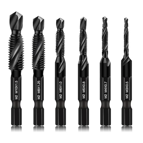 Upgraded 6er-Pack Kombi-Bohr- und Gewindebohrer-Set Metrisch- 6542 M2 HSS Stahl mit Anti-Rost-Beschichtung, M3 M4 M5 M6 M8 M10 Bohr-Gewindebohrer-Senker Bits, 1/4” Hex-Schaft Upgraded 6er-Pack Kombi-Bohr- und Gewindebohrer-Set Metrisch- 6542 M2 HSS Stahl mit Anti-Rost-Beschichtung, M3 M4 M5 M6 M8 M10 Bohr-Gewindebohrer-Senker Bits, 1/4” Hex-Schaft von DKIBBITH
