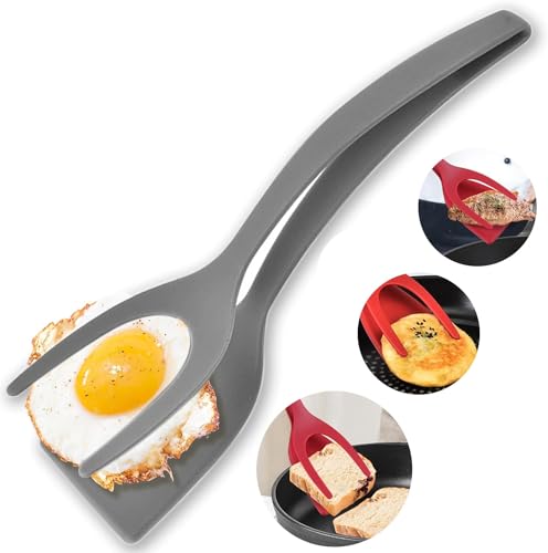 DKIIL NOIYB 2 in 1 Spatel und Zange, Vielseitiger Küchen Pfannenwender Zange, Fried Egg Spatula, Hitzebeständige Spachtelklemme aus Silikon Geeignet zum Greifen Eiern Pfannkuchen (Grey) von DKIIL NOIYB