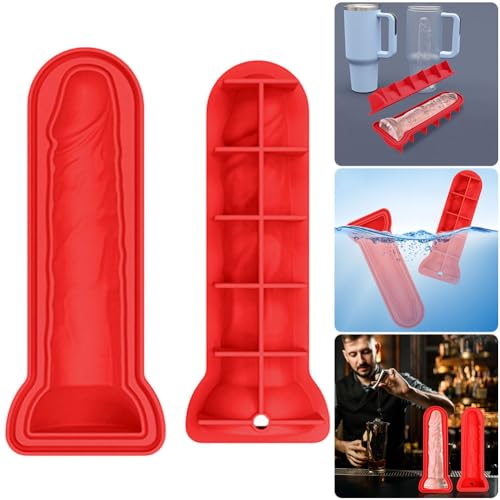 DKIIL NOIYB Eiswürfelform Silikon für Erwachsene, Lustig Penis Geformte DIY Formen, Wiederverwendbare Eiswürfelbehälter für Eiswürfel, Schokolade, Wackelpudding Whisky Cocktails (Rot) von DKIIL NOIYB