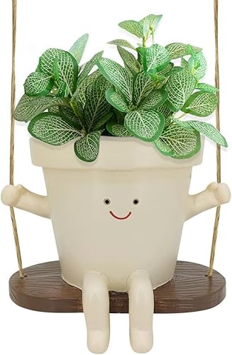 DKIIL NOIYB Hängende Blumentopf Schaukel, Blumentopf mit Smiley-Gesicht, Niedlich Swing Hängematten-Pflanzgefäß, Swing Face Pflanzen für Hängetopf, Harzkopf Übertopf für Drinnen und Garten von DKIIL NOIYB