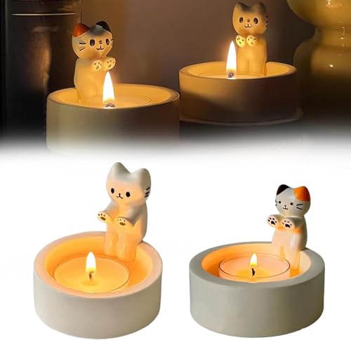 DKIIL NOIYB Harz Kätzchen Kerzenhalter mit Wärmenden Pfoten, Cartoon Kitten Candle Holde, Cat Candle Holder, Teelichthalter Katze Dekorative Ornamente Geschenke für Katzenliebhaber von DKIIL NOIYB
