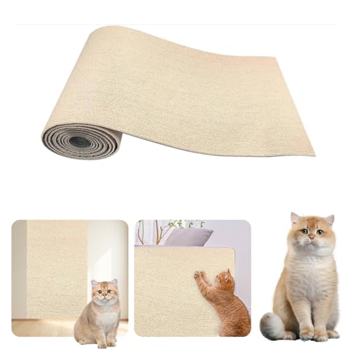 DKIIL NOIYB Katzenkratzbretter Katzenkratzmatten, rutschfest Sisal Katzenteppiche Zuschneidbare Größe Selbstklebende Kratzmöbelschutz Teppich für Wand Sofa Möbel Tür Kratzschutz (Khaki, 40 * 100cm) von DKIIL NOIYB