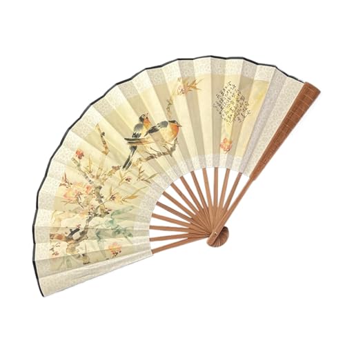 DKJAHSEK 10 Zoll großer Seidenfächer im antiken Stil, Hanfu, handgefertigtes Geschenk, klassischer männlicher Faltfächer(Color 01) von DKJAHSEK