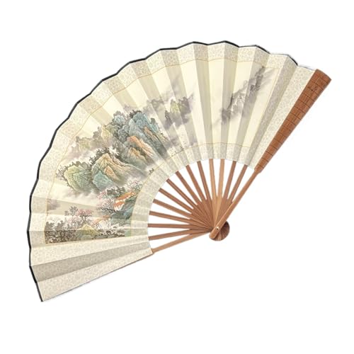 DKJAHSEK 10 Zoll großer Seidenfächer im antiken Stil, Hanfu, handgefertigtes Geschenk, klassischer männlicher Faltfächer(Color 06) von DKJAHSEK