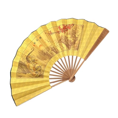DKJAHSEK 10 Zoll großer Seidenfächer im antiken Stil, Hanfu, handgefertigtes Geschenk, klassischer männlicher Faltfächer(Color 08) von DKJAHSEK
