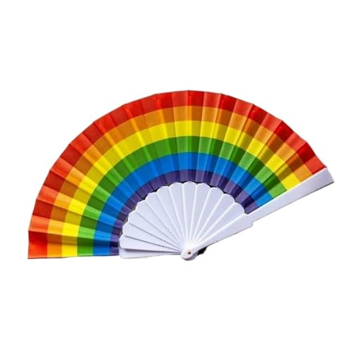DKJAHSEK 2 stücke Kunststoff Handkurbel Fan Faltbare Regenbogen Seide Stoff Tasche Hand Fans Party Fovor Persönlichkeit Dance(Color 01) von DKJAHSEK