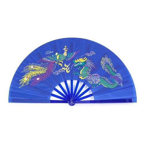 DKJAHSEK 2PCS Kung Fu Fan Tai Chi Kampfkunst Drachen Phoenix Kunststoff Handheld Folding Fans Kunst Tanz(BLUE) von DKJAHSEK