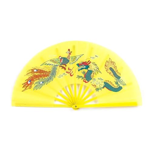 DKJAHSEK 2PCS Kung Fu Fan Tai Chi Kampfkunst Drachen Phoenix Kunststoff Handheld Folding Fans Kunst Tanz(Yellow) von DKJAHSEK