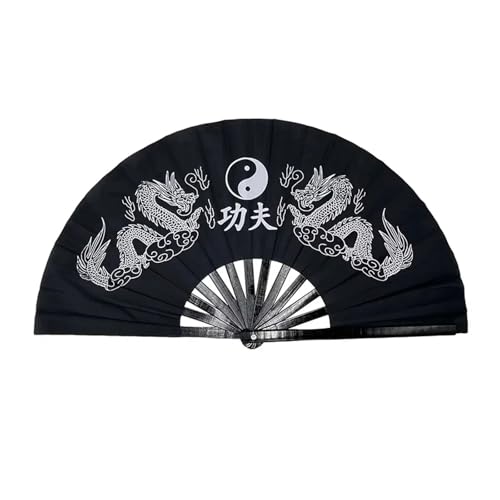 DKJAHSEK 33 cm Tai Chi Fan Kung Fu Kampfkunst Doppel Gedruckt Drachen Multicolor(Black1,1pc) von DKJAHSEK
