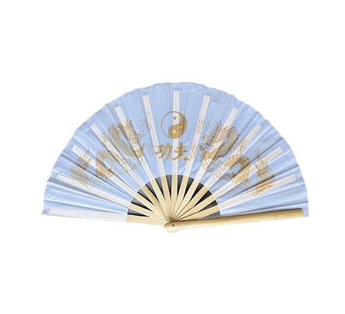 DKJAHSEK 33 cm Tai Chi Fan Kung Fu Kampfkunst Doppel Gedruckt Drachen Multicolor(White,1pc) von DKJAHSEK