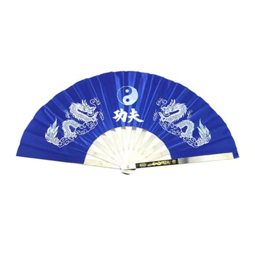 DKJAHSEK Kampfkunst-Fächer, leicht, Tai Ji-Fächer, Doppeldrachen-Print, Edelstahlrippe, Faltfächer, Performance-Requisite(Blue) von DKJAHSEK