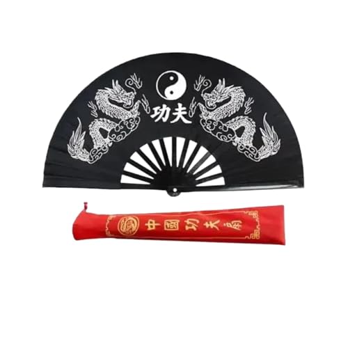 DKJAHSEK Tai Chi Fan Double Dragon Kung Fu Faltring Klassischer roter Performance-Kampfsport-Fitness-Tanzfan(B3 38cm) von DKJAHSEK