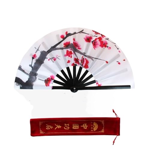 DKJAHSEK Tai Chi Fan Weißer Pflaumenblüten-Fan Klassischer Kung Fu Ring Fitness Cheongsam Show Dance Performance(A2 28cm) von DKJAHSEK