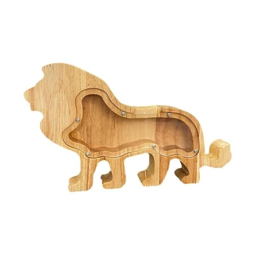 Holz Cartoon Tier Sparschwein Nette Dinosaurier Katze Löwe Münze Transparent Kreative Design Sicher Kinder Geschenk Desktop(Style 15) von DKJAHSEK