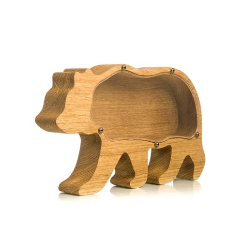Holz Cartoon Tier Sparschwein Nette Dinosaurier Katze Löwe Münze Transparent Kreative Design Sicher Kinder Geschenk Desktop(Style 9) von DKJAHSEK