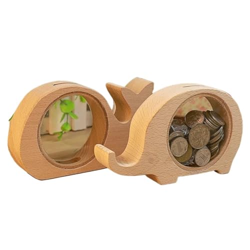 Spardose aus Holz, niedliches Nilpferd, Wal, Elefant, Tier, Spardosen, Sparschwein, transparentes Glas, Kindergeschenke(Elephant) von DKJAHSEK