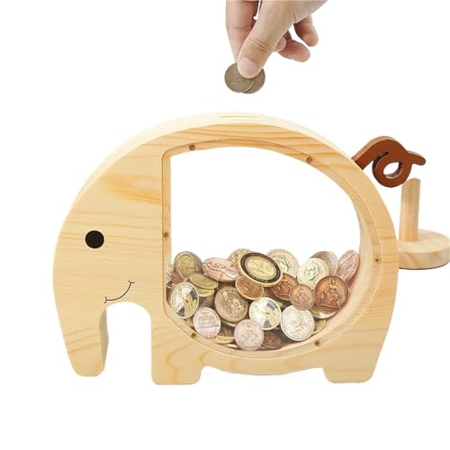 Sparschwein aus Holz mit Elefantenmotiv und durchsichtiger Scheibe, wiederverwendbar, dekoratives, süße Spardose, personalisiert Sparschwein aus Holz mit Elefantenmotiv und durchsichtiger Scheibe, wiederverwendbar, dekoratives, süße Spardose, personalisiert von DKJAHSEK