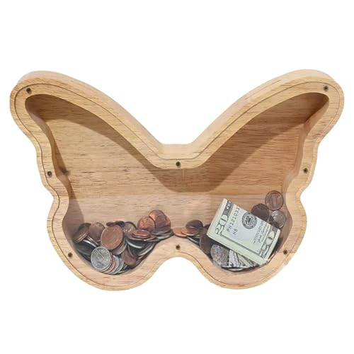 Sparschwein in Schmetterlingsform, aus Holz, for Münzen, Geldspardose, Aufbewahrungsbox for den Schreibtisch, Ornament, Heimdekoration, Basteln von DKJAHSEK