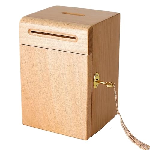 Sparschweine for Erwachsene, Spardose aus Massivholz, handgefertigte Walnussholz mit Schloss, sichere Münzdose Holz, Heimdekoration(Beech-style1) von DKJAHSEK