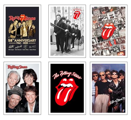 DKORARTE Set mit 6 A4-Wandbildern, für moderne Bilder, Dekoration für Wohnzimmer, Schlafzimmer, Zimmer, ohne Rahmen, Los Rolling Stones (29,7 x 21 cm) von DKORARTE