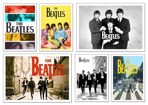 DKORARTE Set mit 6 Holzbildern, Dekoration für modernes Wohnzimmer, Schlafzimmer, Zimmer, Los Beatles mit Metallaufhängern (2 x 38 x 29 cm, 4 x 29 x 20 cm) von DKORARTE