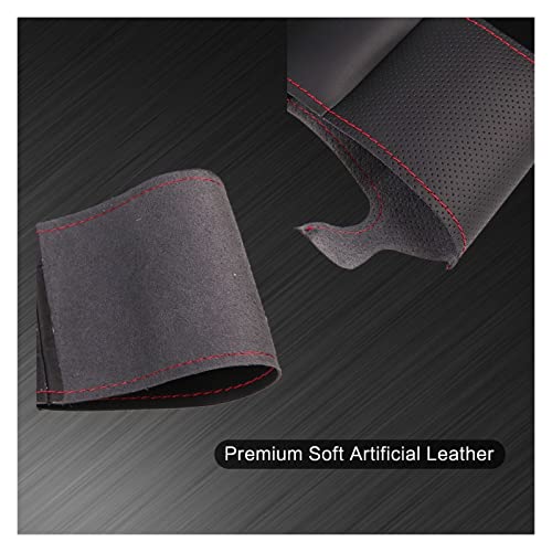 DKPMWD DIY Handgenähte Schwarze Weiche rutschfeste Kunstleder-Auto-Lenkradabdeckung Für Toyota Für Fortuner Für Hilux 2012-2015 Auto Lenkradhülle(Red Thread) von DKPMWD