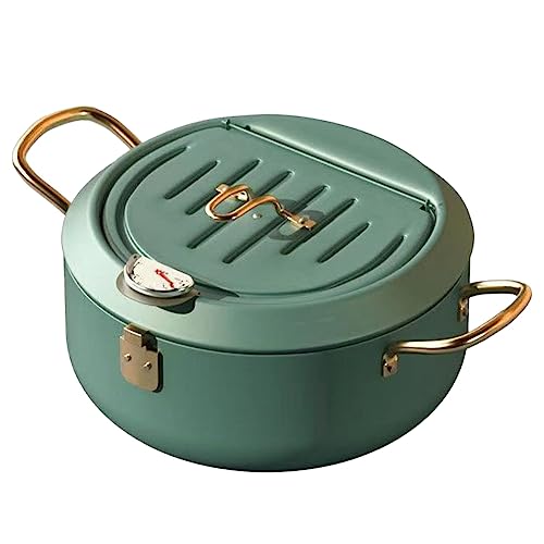 DKSooozs Küche Edelstahl Frittiertopf Ölfritteuse mit einem Thermometer und einem Deckel 304 Tempura Fryer Pan Gebratenes Huhn Topf von DKSooozs