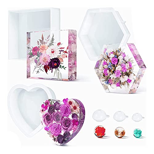 DKSooozs Upgrade Silikonformen Epoxid-Silikonformen Harz-Formen Kit für Blumen Konservierung Tief Quadrat Sechseck Herz DKSooozs Upgrade Silikonformen Epoxid-Silikonformen Harz-Formen Kit für Blumen Konservierung Tief Quadrat Sechseck Herz von DKSooozs