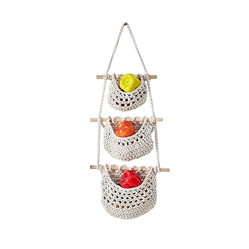 DKSooozs Wand Obstkorb Geflochten Hängekörbe für Küche Obst und Gemüse Korb 3 Etagen Lagerung Hängende Gewebte Tasche Langlebig B von DKSooozs