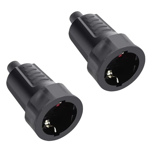 2er Schutzkontakt-Gummikupplung mit Knickschutztülle, Schuko Kupplung IP44 Schutzklasse, Gummi-Kupplung 230 V/16 A ohne Kabel, PVC Schuko Kupplung mit doppeltem Schutzkontakt für 8mm Kabel, schwarz von DKTYGER