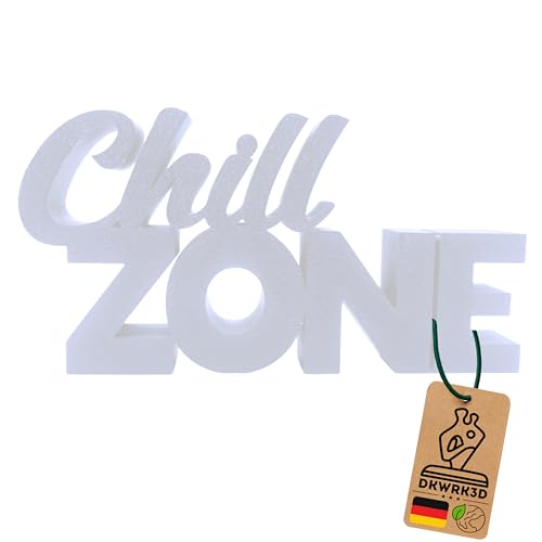 Chill Zone Schriftzug - Chill-Zone Aufsteller - Gaming Zimmer Deko - Relax Schild - Wohnzimmer Dekoration - Kinderzimmer - Jugendzimmer - Gamer Room Deko aus Kunststoff (Weiß, M) von DKWRK3D
