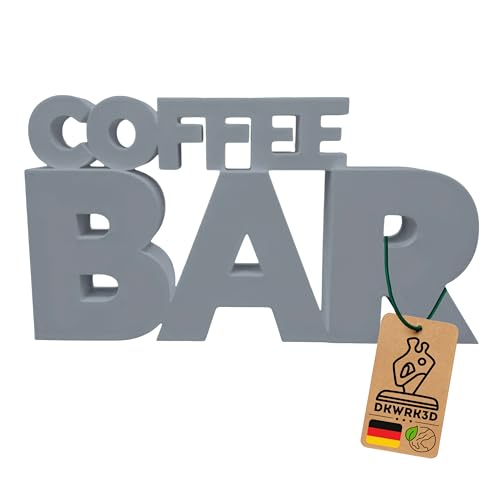 Coffee Bar Schriftzug - Kaffee Schild Dekoration - Kaffeebar Aufsteller - Coffee Deko - Kaffeeecke - Kaffeetheke - Café - Restaurant Schriftzug - Dekofigur aus Kunststoff (Grau, S) von DKWRK3D