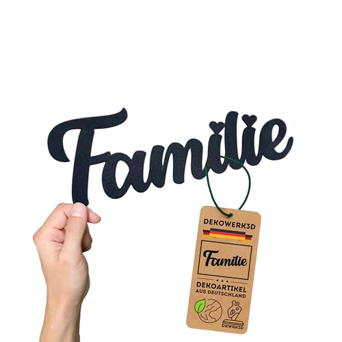 Familie Schild - Deko Schriftzug & Wanddekoration - Family Wand Dekoration für zu Hause - Home Wandschild - Wohnzimmer Wanddeko - Wandschrift - Wandschild aus Kunststoff - 3D Gedruckt (M) von DKWRK3D