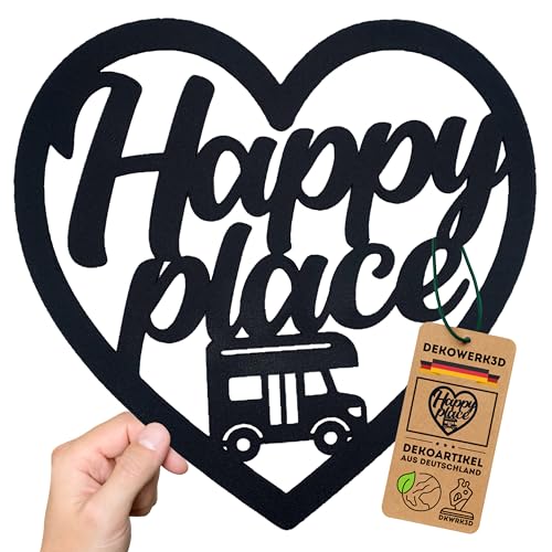 Happy place Schriftzug - Wohnmobil Deko Innen Aufkleber - Womo Zubehör - Camper Dekoration - Camping Wand Schild - Wohnmobilausstattung - Wohnwagen Wandsticker aus Kunststoff von DKWRK3D