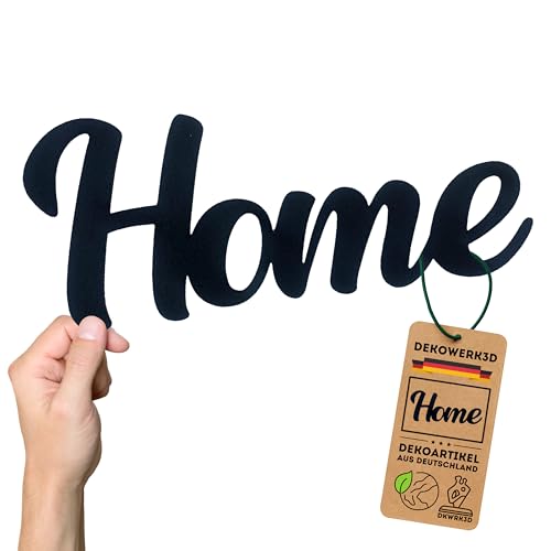 Home Schild - Schriftzug Deko - Wohnzimmer Dekoration - Wandschild für zu Hause - Wanddeko Tür oder Wand - zuhause Klebeschild - Wand oder Tür - Wandaufkleber aus Kunststoff (L) von DKWRK3D