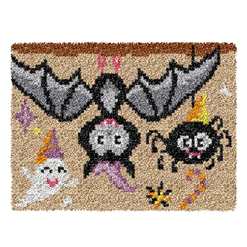 Knüpfhaken-Set für Halloween, DIY, Überwurf, Teppich, Kissenbezug, Fledermaus mit Muster, bedruckt, 50,8 x 38,1 cm von DL-YTG