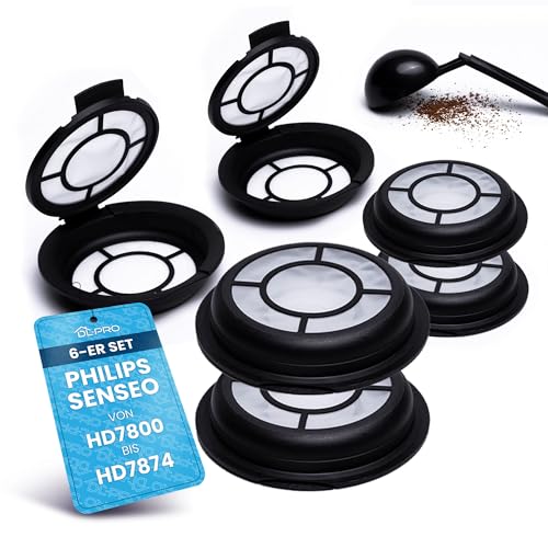 DL-pro 6-er Set Nachfüllbare Kaffeepads für Melitta 180424 Permanent Padfilter Kaffeefilter für Senseo Kaffeemaschine HD7800 bis HD7874 6 Stück mit Kaffeepulverlöffel von DL-pro