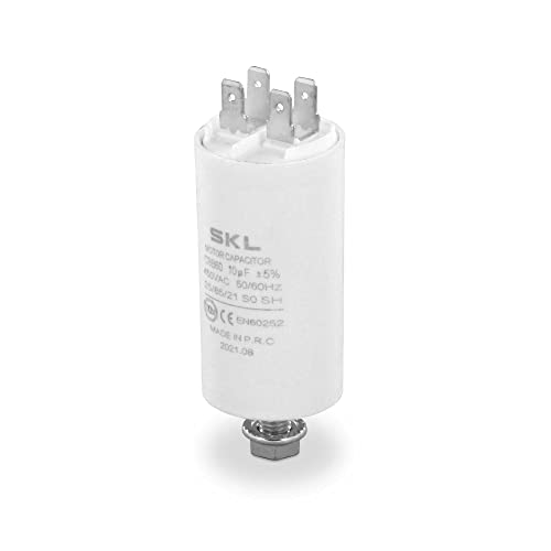 DL-pro Kondensator Motorkondensator 10µF 450V Ø35x65mm universal mit 6,3mm AMP Steckfahnen und Befestigungsschraube M8 CBB60 Anlaufkondensator Motorstartkondensator für elektrische Hausgeräte von DL-pro