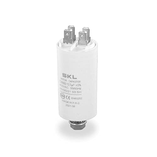 DL-pro Kondensator Motorkondensator 12,50µF 450V Ø35x65mm universal mit 6,3mm AMP Steckfahnen und Befestigungsschraube M8 CBB60 Anlaufkondensator Motorstartkondensator für elektrische Hausgeräte von DL-pro