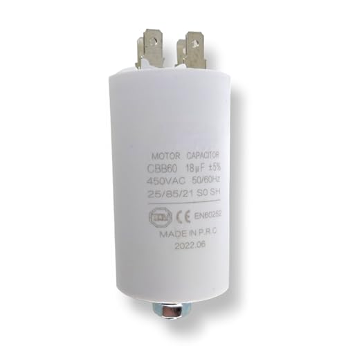 DL-pro Kondensator Motorkondensator 18µF 450V Ø40x70mm universal mit 6,3mm AMP Steckfahnen und Befestigungsschraube M8 CBB60 Anlaufkondensator Motorstartkondensator für elektrische Hausgeräte DL-pro Kondensator Motorkondensator 18µF 450V Ø40x70mm universal mit 6,3mm AMP Steckfahnen und Befestigungsschraube M8 CBB60 Anlaufkondensator Motorstartkondensator für elektrische Hausgeräte von DL-pro