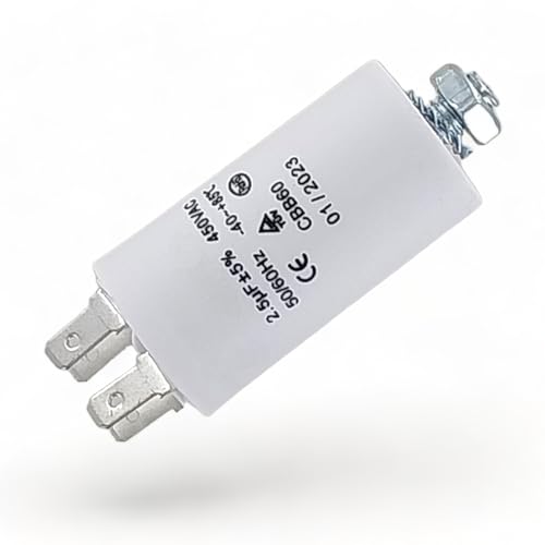 DL-pro Kondensator Motorkondensator 2,50µF 450V Ø30x57mm universal mit 6,3mm AMP Steckfahnen und Befestigungsschraube M8 CBB60 Anlaufkondensator Motorstartkondensator für elektrische Hausgeräte von DL-pro