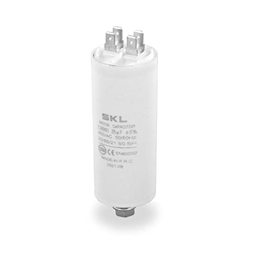 DL-pro Kondensator Motorkondensator 25µF 450V Ø40x95mm universal mit 6,3mm AMP Steckfahnen und Befestigungsschraube M8 CBB60 Anlaufkondensator Motorstartkondensator für elektrische Hausgeräte von DL-pro