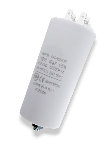 DL-pro Kondensator Motorkondensator 40µF 450V Ø45x95mm universal mit 6,3mm AMP Steckfahnen und Befestigungsschraube M8 CBB60 Anlaufkondensator Motorstartkondensator für elektrische Hausgeräte von DL-pro