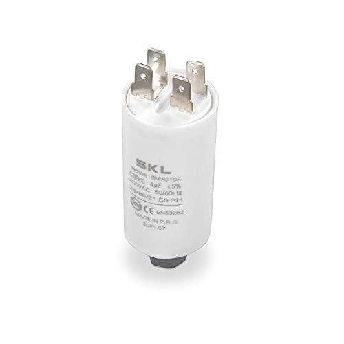 DL-pro Kondensator Motorkondensator 4µF 450V Ø30x57mm Universal mit 6,3mm AMP Steckfahnen und Befestigungsschraube M8 CBB60 Anlaufkondensator Motorstartkondensator für elektrische Hausgeräte von DL-pro