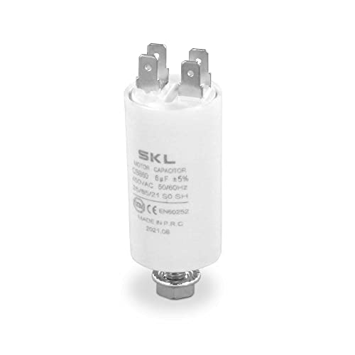 DL-pro Kondensator Motorkondensator 6µF 450V Ø30x57mm universal mit 6,3mm AMP Steckfahnen und Befestigungsschraube M8 CBB60 Anlaufkondensator Motorstartkondensator für elektrische Hausgeräte von DL-pro