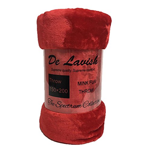 D&L Luxuriöser Überwurf aus Kunstfell, superweich, warm, gemütlich, für Sofa und Bett, Fleece, Rot, Doppelbett [150 x 200 cm] von Lightdot