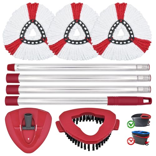 DLAIMI Spin Ersatz Moppkopf, Rotate Mop Base, Reinigungsbürste, Griff kompatibel mit Vileda Easywriting&Clean Turbo 1 Tank, Ultra-feine Faser Mop Kopf, 30-58 Zoll Griff Hombination Set von DLAIMI
