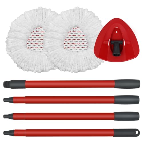 DLAIMI Wischmopp Ersatzköpfe für Turbo 3-in-1, Bodenwischer Set Kompatibel mit Vileda EasyWring&Clean, Wischmop Ersatzbezug, 2 Moppköpfe +1 Stiel +1 Moppbasis für mop,Mop-Set Zubehör von DLAIMI